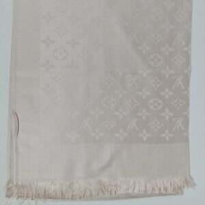 Authentic Louis Vuitton Stole Shawl Wrap 65% Cashmere 35% Silk Light Golden Used